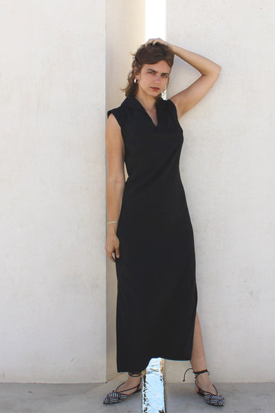 שמלת  מקסי שחורה לערב- לירוי