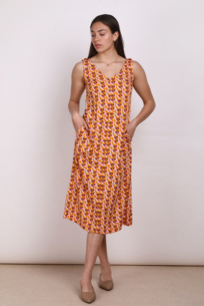 שמלת  קיץ מודפסת בצבע חרדל  - שמלת לולה