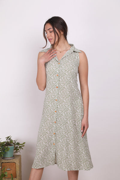 שמלת  קיץ פרחונית בצבע ירוק  - שמלת איילה